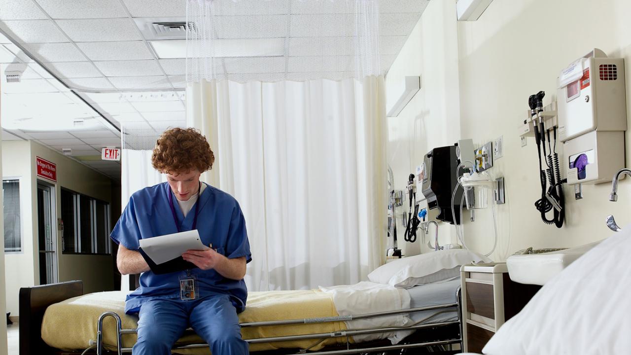 Person studying in an empty hospital room