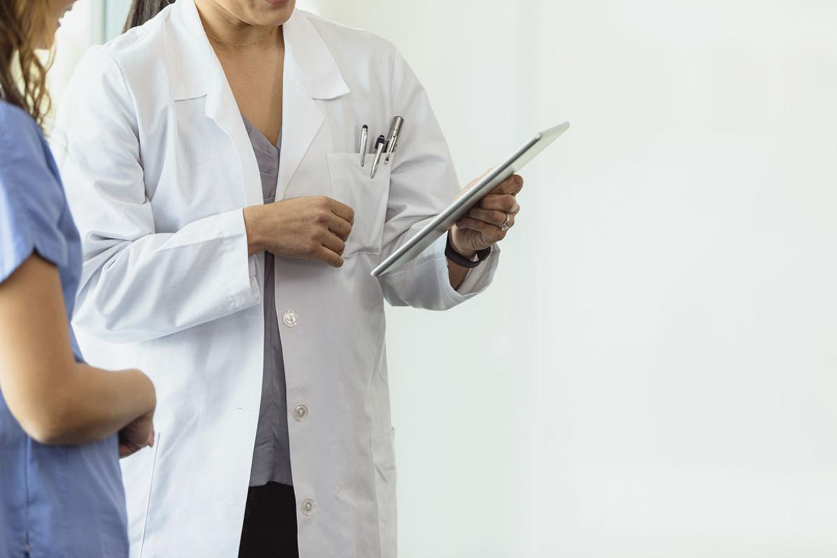 Health care workers in discussion